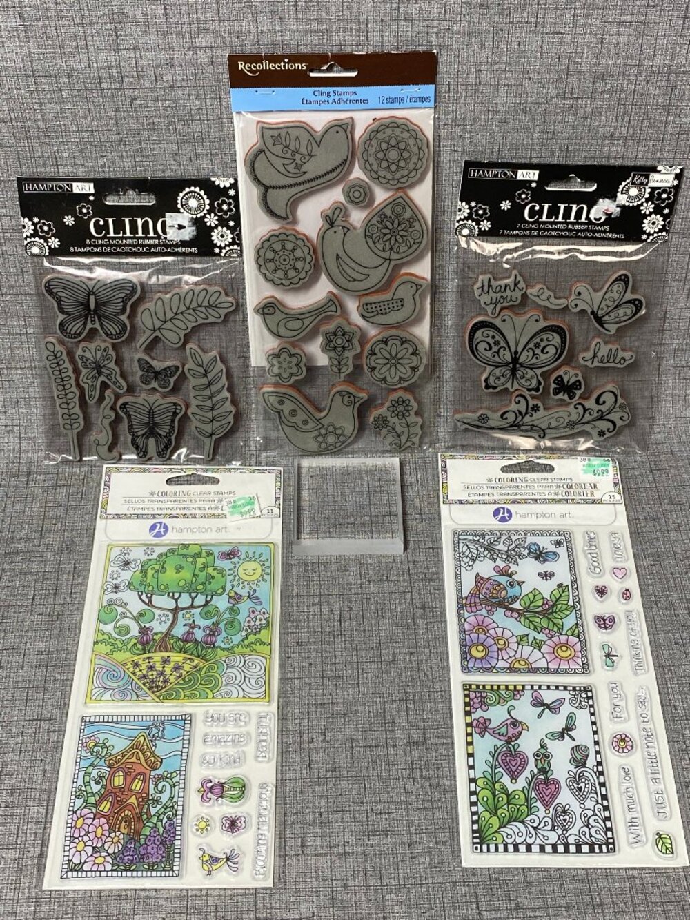 Garden Cling Stamps Recollections Hampton Arts & 1 Acrylic Blocks 6pc Lot NOS
